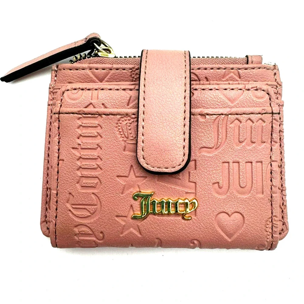 JUICY COUTURE Blush Pink Gold‎ Off The Chain Tab Card Case Zip Snap Wallet